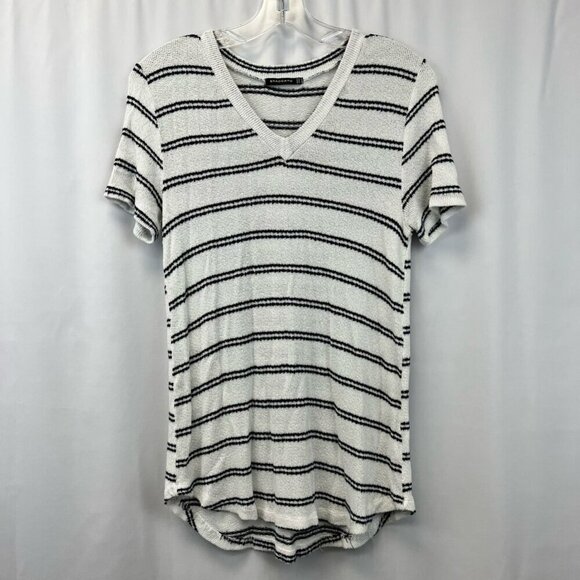 Staccato Tops - Staccato Womens Blouse Navy White Striped Short Sleeve V Neck Knit Top M